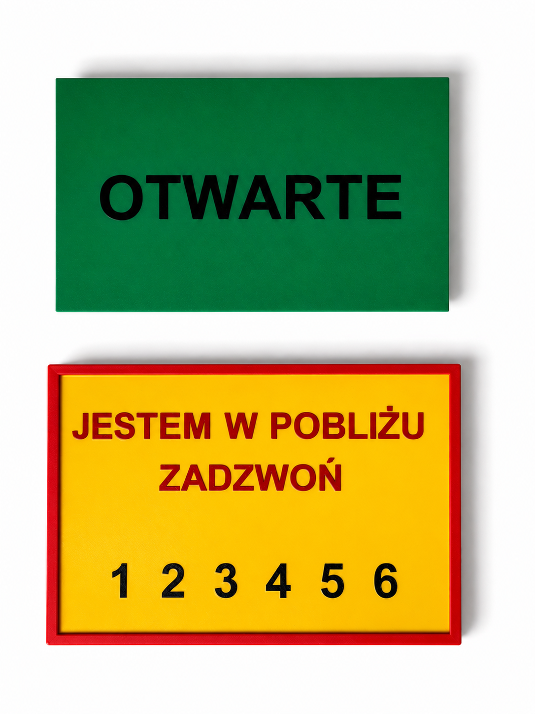 Tabliczka 3D „OTWARTE / ZAMKNIĘTE / JESTEM W POBLIŻU – ZADZWOŃ”