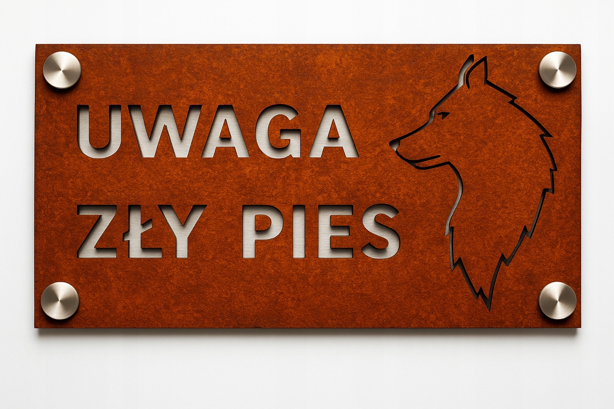 Tabliczka Znak UWAGA ZŁY PIES STAL CORTEN 1,5MM